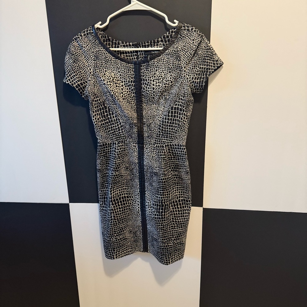 The Kooples‎ Women’s Croc Print Bodycon Dress Black White Faux Leather Trim Size